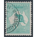 AUSTRALIA - 1913 1/- blue-green Kangaroo, 1st watermark, used – ACSC # 30C