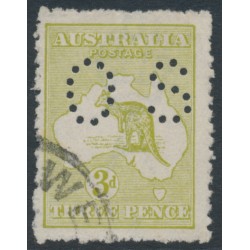 AUSTRALIA - 1923 3d greenish olive Kangaroo, die IIB, perf. OS, used – ACSC # 14Cb