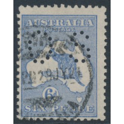 AUSTRALIA - 1915 6d ultramarine Kangaroo, die II, perf. OS, used – ACSC # 19Aba
