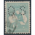 AUSTRALIA - 1916 1/- blue-green Kangaroo, die II, perf. OS, used – ACSC # 32Ab