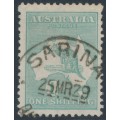 AUSTRALIA - 1920 1/- blue-green Kangaroo, die IIB, 3rd watermark, used – ACSC # 33A