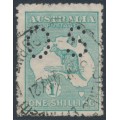 AUSTRALIA - 1920 1/- blue-green Kangaroo, die IIB, perf. OS, used – ACSC # 33Aba