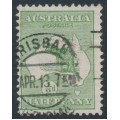 AUSTRALIA - 1913 ½d green Kangaroo, inverted 1st watermark, used – ACSC # 1Aa