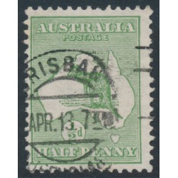 AUSTRALIA - 1913 ½d green Kangaroo, inverted 1st watermark, used – ACSC # 1Aa