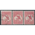 AUSTRALIA - 1913 1d red Kangaroo, die I, die II & die IIA, inverted watermarks, used – ACSC # 2Aa+3Aa+4Aa