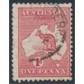AUSTRALIA - 1914 1d red Kangaroo, die IIA, inverted wmk + variety [GR48], used – ACSC # 4C(G)n+a