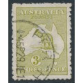 AUSTRALIA - 1913 3d olive Kangaroo, die I, inverted 1st watermark, used – ACSC # 12Aa