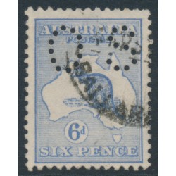 AUSTRALIA - 1915 6d ultramarine Kangaroo, die II, perf. OS, dry ink, used – ACSC # 19Aba+c