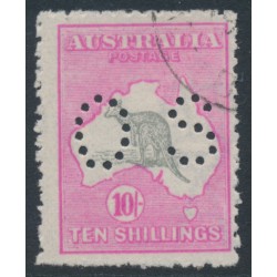 AUSTRALIA - 1917 10/- grey/pink Kangaroo, 3rd watermark, perf. OS, used – ACSC # 48Ewa