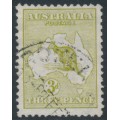 AUSTRALIA - 1913 3d greenish olive Kangaroo, die II, 1st watermark, used – ACSC # 12D