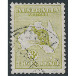 AUSTRALIA - 1913 3d greenish olive Kangaroo, die II, 1st watermark, used – ACSC # 12D
