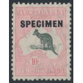 AUSTRALIA - 1932 10/- deep grey/aniline pink Kangaroo, SPECIMEN, used – ACSC # 50Exe
