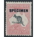 AUSTRALIA - 1934 £2 black/red Kangaroo, o/p SPECIMEN, ‘break in coast’, MNH – ACSC # 58B(D)e+x