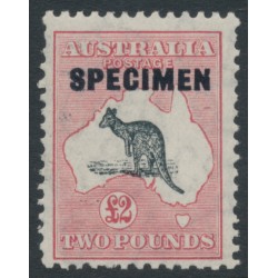AUSTRALIA - 1934 £2 black/red Kangaroo, o/p SPECIMEN, ‘break in coast’, MNH – ACSC # 58B(D)e+x
