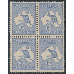 AUSTRALIA - 1915 6d ultramarine Kangaroo, 2nd watermark, block of 4, MNH – ACSC # 18A