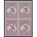 AUSTRALIA - 1915 9d violet Kangaroo, 2nd watermark, block of 4, MNH – ACSC # 25A