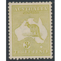 AUSTRALIA - 1915 3d pale olive Kangaroo, die I, 3rd watermark, MH – ACSC # 13C