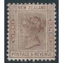 NEW ZEALAND - 1882 6d brown QV (die I, 2nd Sideface), NZ star watermark (6mm), perf. 12:11½, MH – SG # 191