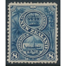 NEW ZEALAND - 1898 8d indigo Maori War Canoe, perf. 15, no watermark, MH – SG # 255