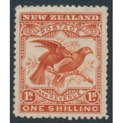 NEW ZEALAND - 1898 1/- vermilion Kea & Kaka, perf. 15:15, no watermark, MH – SG # 257