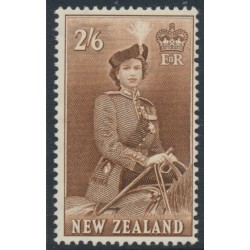 NEW ZEALAND - 1957 2/6 brown QEII on a horse, MNH – SG # 733d