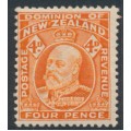 NEW ZEALAND - 1909 4d orange-red King Edward VII definitive, perf. 14:14½, MH – SG # 390