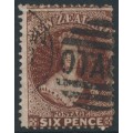 NEW ZEALAND - 1864 6d red-brown QV Chalon, perf. 12½:12½, NZ watermark, used – SG # 108