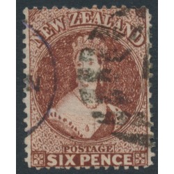 NEW ZEALAND - 1864 6d red-brown QV Chalon, perf. 12½, star watermark, used – SG # 122