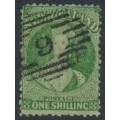 NEW ZEALAND - 1864 1/- green QV Chalon, perf. 12½, star watermark, used – SG # 124