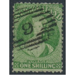 NEW ZEALAND - 1864 1/- green QV Chalon, perf. 12½, star watermark, used – SG # 124