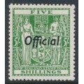 NEW ZEALAND - 1943 5/- green Fiscal Arms, o/p OFFICIAL, MH – SG # O133