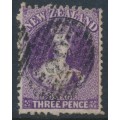 NEW ZEALAND - 1867 3d deep mauve QV Chalon, perf. 12½:12½, large star watermark, used – SG # 118
