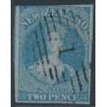 NEW ZEALAND - 1856 2d blue QV Chalon, no watermark, imperforate, blue paper, used – SG # 5