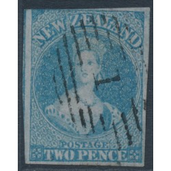 NEW ZEALAND - 1856 2d blue QV Chalon, no watermark, imperforate, blue paper, used – SG # 5