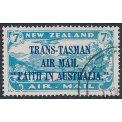 NEW ZEALAND - 1934 7d light blue Airmail overprinted ‘Faith in Australia’, used – SG # 554