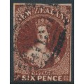 NEW ZEALAND - 1863 6d deep red-brown QV Chalon, imperforate, large star watermark, used – SG # 43