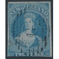 NEW ZEALAND - 1856 2d blue QV Chalon, no watermark, imperforate, blue paper, used – SG # 5