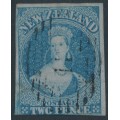 NEW ZEALAND - 1856 2d blue QV Chalon, no watermark, imperforate, blue paper, used – SG # 5