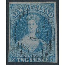 NEW ZEALAND - 1856 2d blue QV Chalon, no watermark, imperforate, blue paper, used – SG # 5