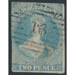 NEW ZEALAND - 1857 2d pale blue QV Chalon, no watermark, imperforate, used – SG # 9