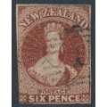 NEW ZEALAND - 1863 6d red-brown QV Chalon, imperforate, large star watermark, used – SG # 43