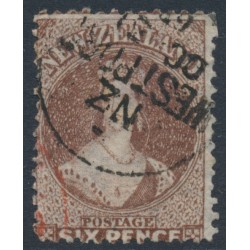 NEW ZEALAND - 1867 6d brown QV Chalon, perf. 12½, star watermark, used – SG # 122a