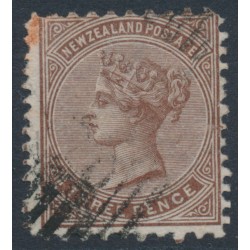NEW ZEALAND - 1874 3d brown QV (1st Sideface), NZ star watermark, perf. 10:12½, used – SG # 161