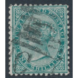 NEW ZEALAND - 1878 1/- green QV (1st Sideface), NZ star watermark, perf. 12:11½, used – SG # 184