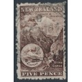 NEW ZEALAND - 1903 5d deep brown Mt. Ruapehu, perf. 11, reversed watermark, used – SG # 311a