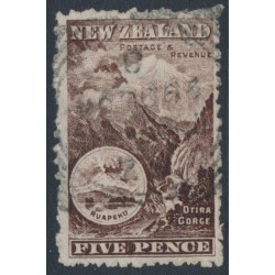 NEW ZEALAND - 1903 5d deep brown Mt. Ruapehu, perf. 11, reversed watermark, used – SG # 311a