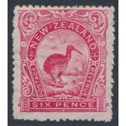 NEW ZEALAND - 1906 6d pink Kiwi, perf. 14:14, single watermark, MH – SG # 324