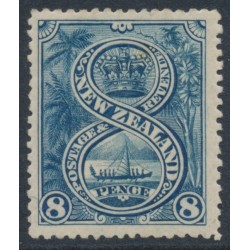 NEW ZEALAND - 1898 8d indigo Maori War Canoe, perf. 15:15, no watermark, MH – SG # 255