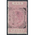 NEW ZEALAND - 1886 £1 pink QV Stamp Duty, perf. 12½:12½, NZ star watermark (6mm), used – SG # F33
