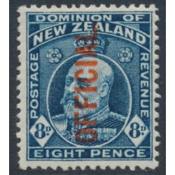 NEW ZEALAND - 1916 8d indigo-blue KEVII, o/p OFFICIAL, MH – SG # O76